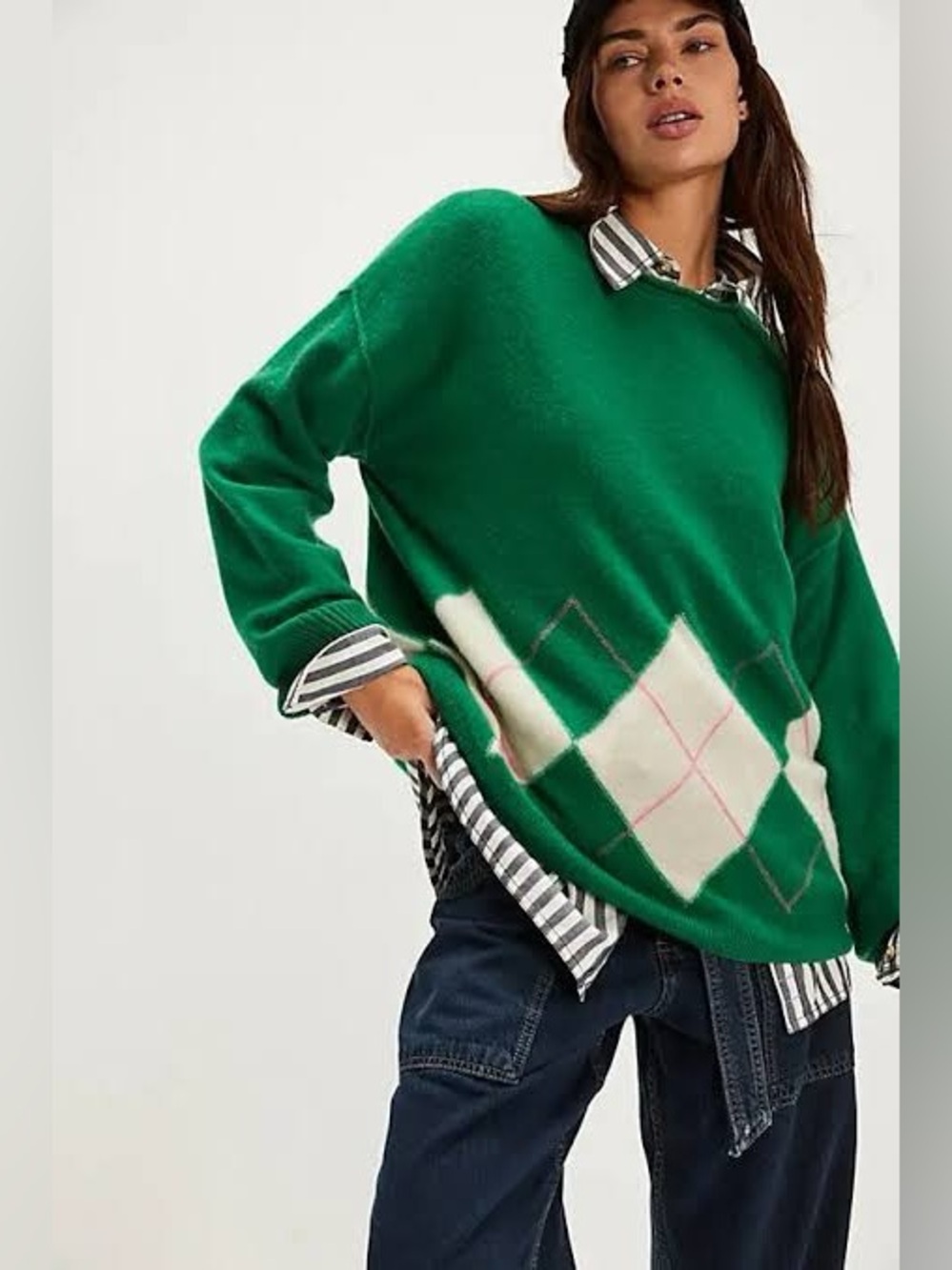 Free People Addie Argyle Cashmere Pullover🔥